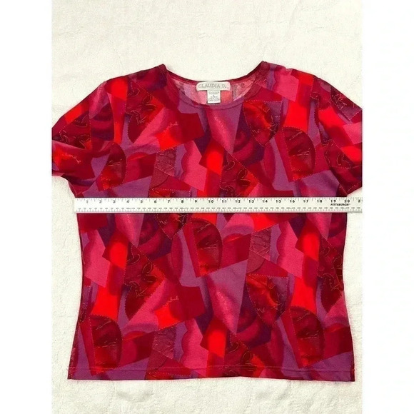 VTG Red Retro Top LARGE Shirt Short Sleeve 1990's Design Claudia D Women's - Picture 5 of 8